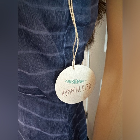 NWT-Indigo Blue Contrast Stripes Sheer Flare Leg Jumpsuit - Picture 9 of 12